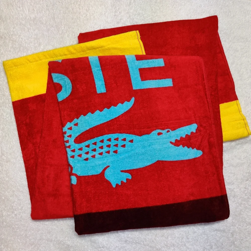 Lacoste Beach Towel - Crocodile Logo - Red / Yellow / Light Blue - 36